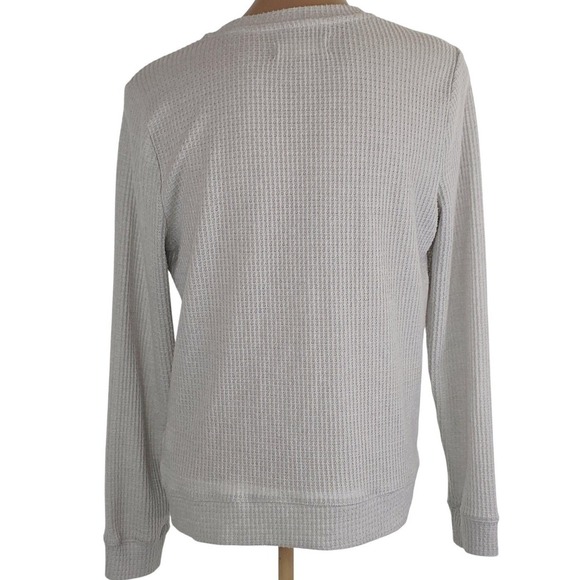 Lucky Brand Mens Small Light Gray Waffle Knit Crewneck Long Sleeve Sweater Work - Picture 3 of 9